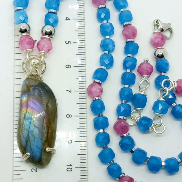 Labradorit Kuvars Hematit el yapımı kolye