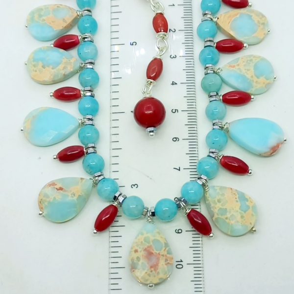 Varisit Amazonit Mercan Hematit el yapımı kolye