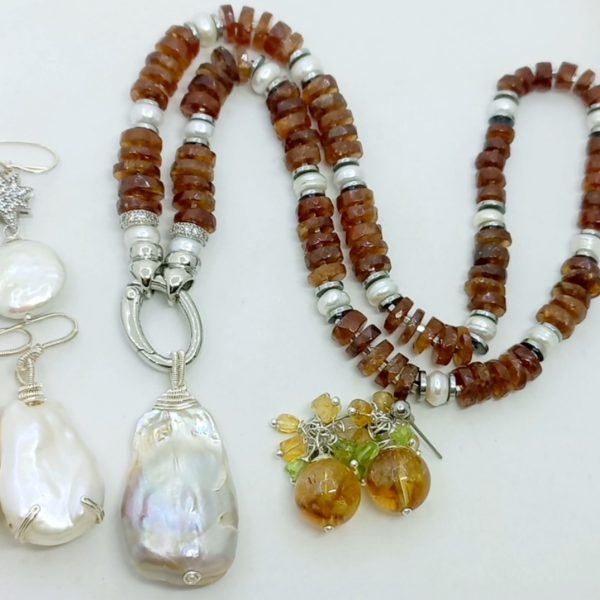 Doğal Barok İnci Hezonit Garnet rondela İnci Zirkon Hematit el yapımı kolye