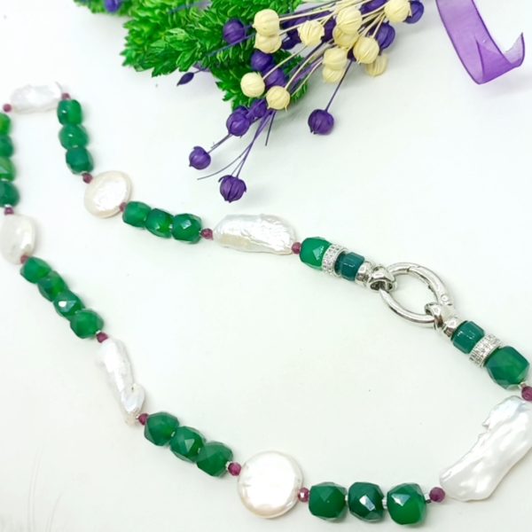 Doğal İnci Akik Yakut Zirkon Hematit el yapımı kolye