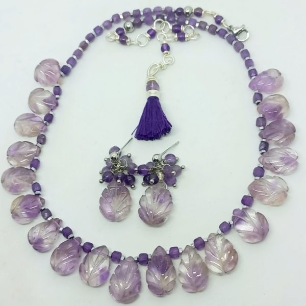 Hindistan el oyması Ametist Hematit çelik aparatlı el yapımı kolye