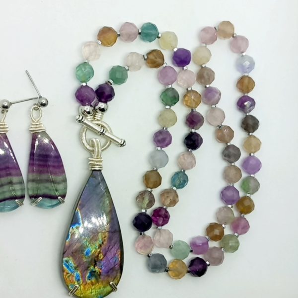 Labradorit Florit Hematit el yapımı kolye