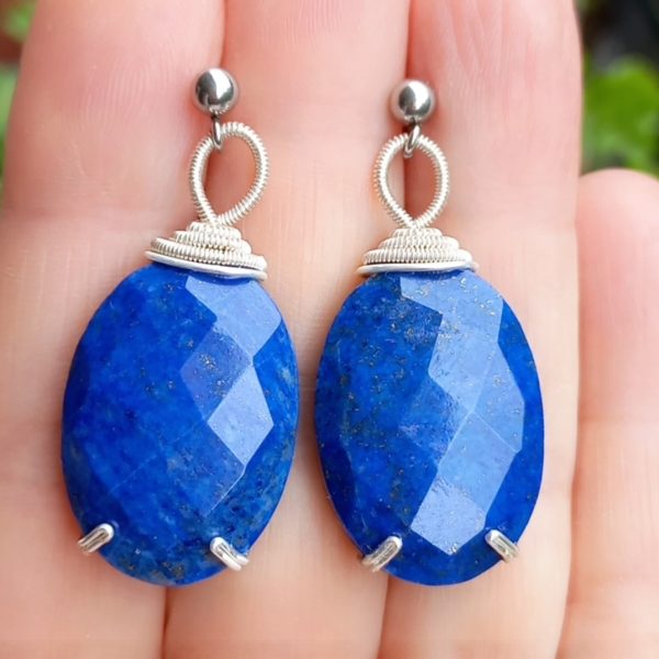 Lapislazuli çelik aparatlı el yapımı küpe