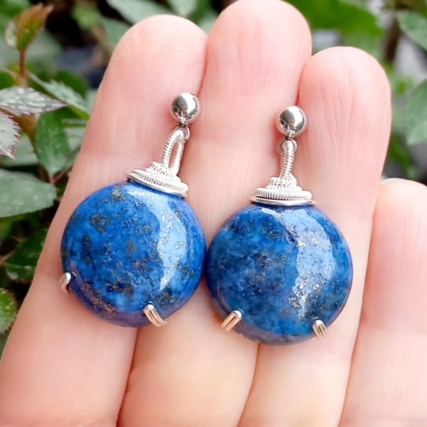 Lapis lazuli çelik aparatlı el yapımı küpe