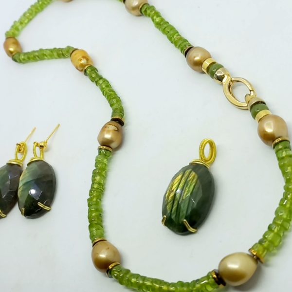 Labradorit Hindistan el kesimi Zebercet doğal İnci Hematit el yapımı kolye