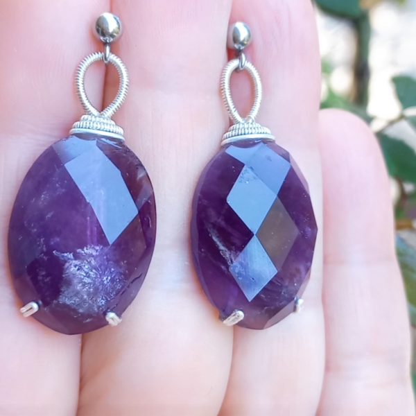 Ametist el yapımı çelik aparatlı küpe