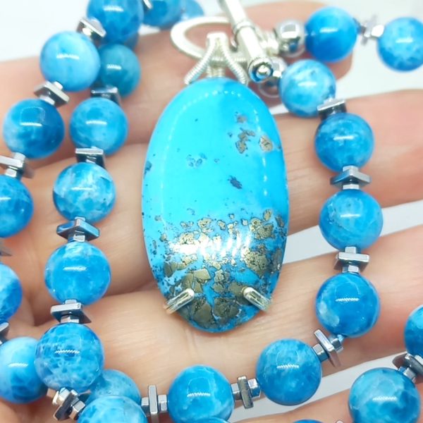 İran Firuze Apatit Hematit el yapımı kolye