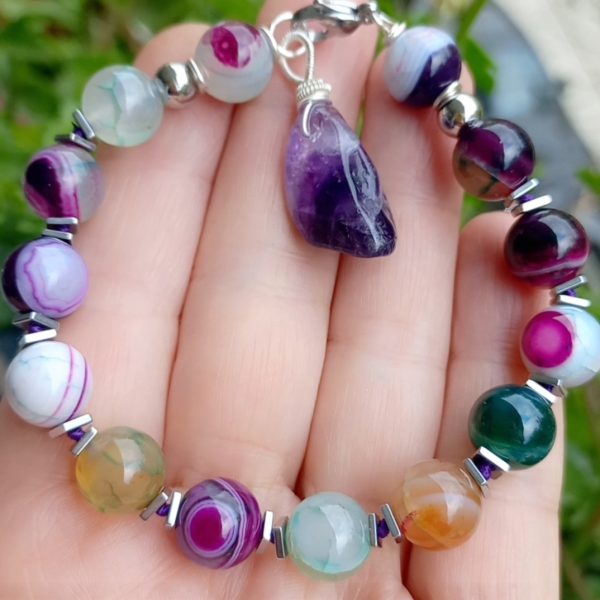 Akik Hematit Ametist el yapımı bileklik