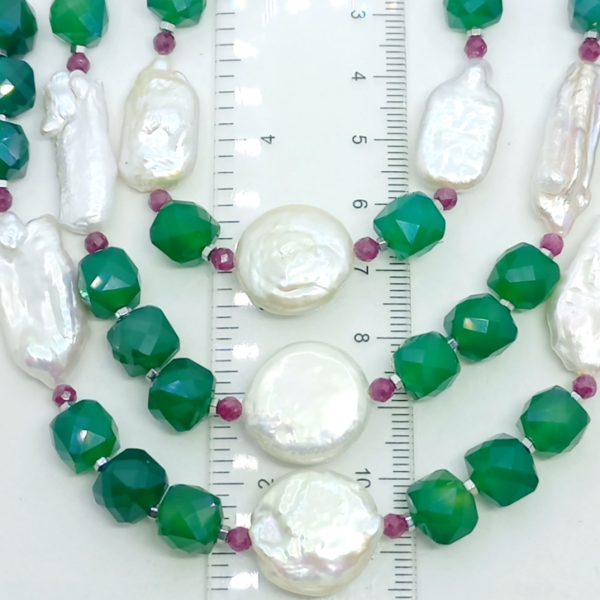 Doğal İnci Akik Yakut Zirkon Hematit el yapımı kolye