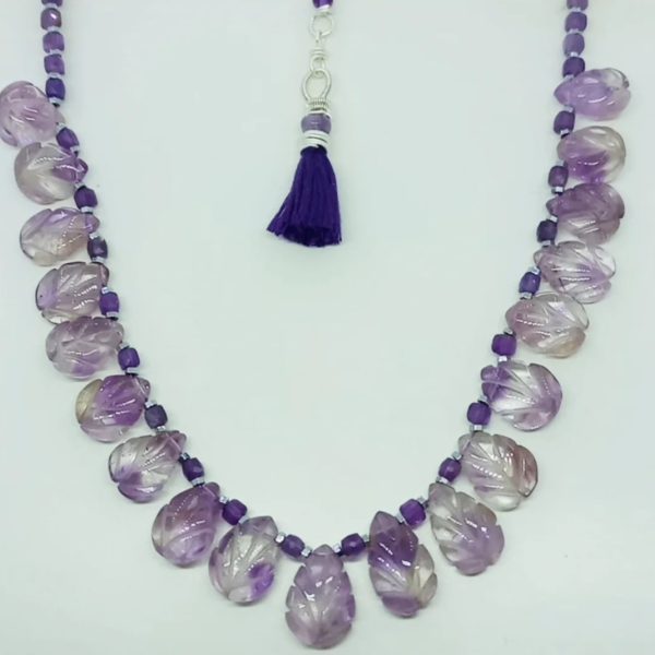 Hindistan el oyması Ametist Hematit çelik aparatlı el yapımı kolye