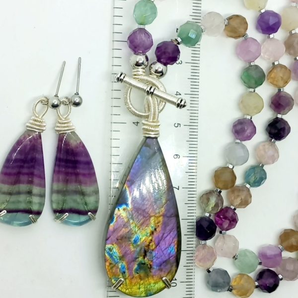 Labradorit Florit Hematit el yapımı kolye