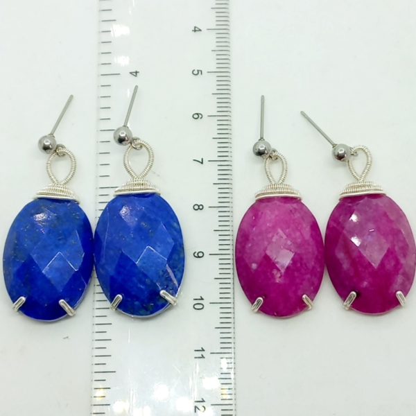 Lapislazuli çelik aparatlı el yapımı küpe