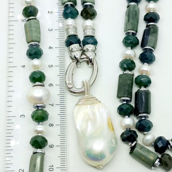 2732 Barok İnci Seraphinite Akik Hematit Zirkon el yapımı kolye