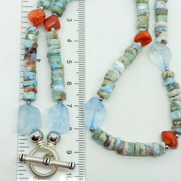 Hindistan el kesimi Larimar Ham Topaz bambu Mercan Hematit el yapımı kolye