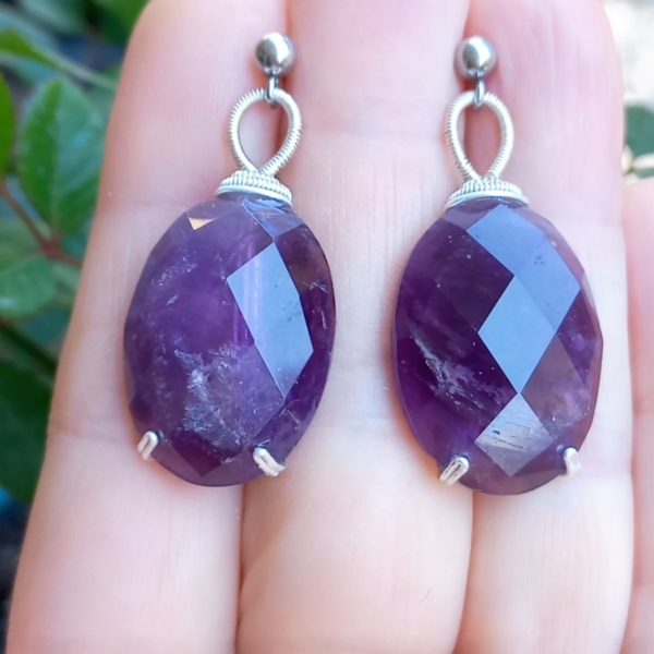 Ametist el yapımı çelik aparatlı küpe