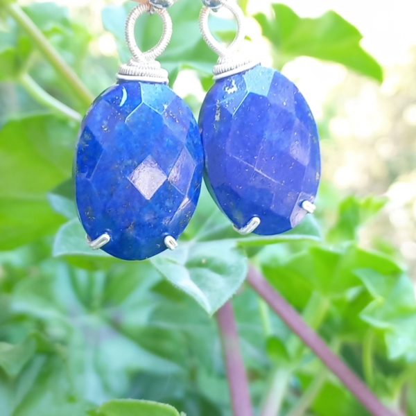 Lapislazuli el yapımı çelik aparatlı küpe