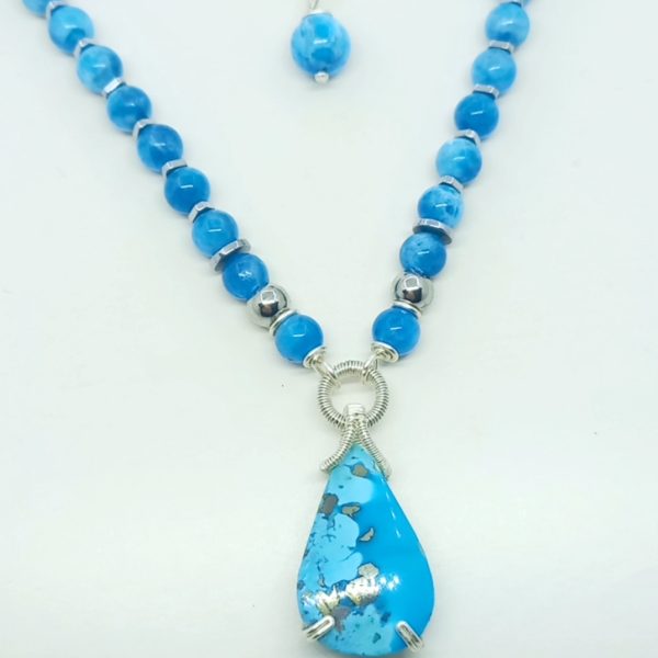 İran Firuze Apatit Hematit çelik aparatlı el yapımı kolye