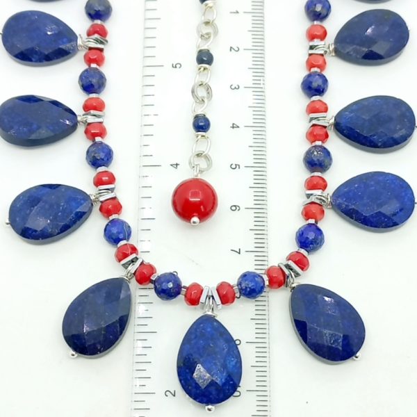 Lapislazuli Mercan Hematit çelik aparatlı el yapımı kolye