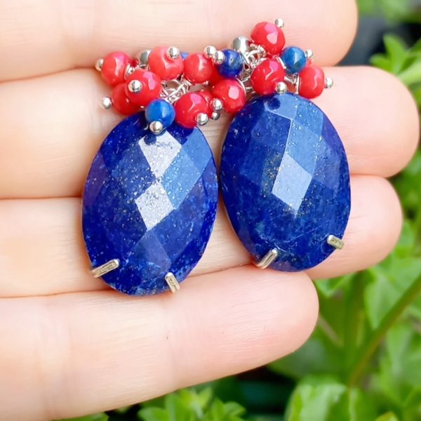 Lapis lazuli Mercan el yapımı çelik aparatlı küpe