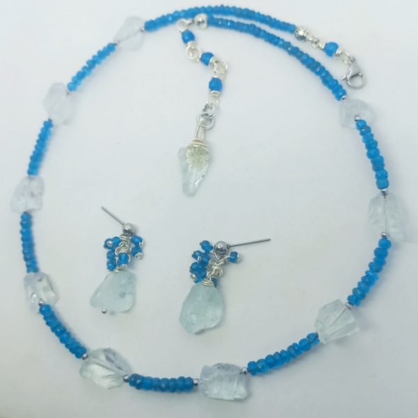 Hindistan el kesimi Apatit ham Topaz Hematit çelik aparatlı el yapımı kolye