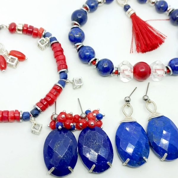 Lapis lazuli Mercan el yapımı çelik aparatlı küpe