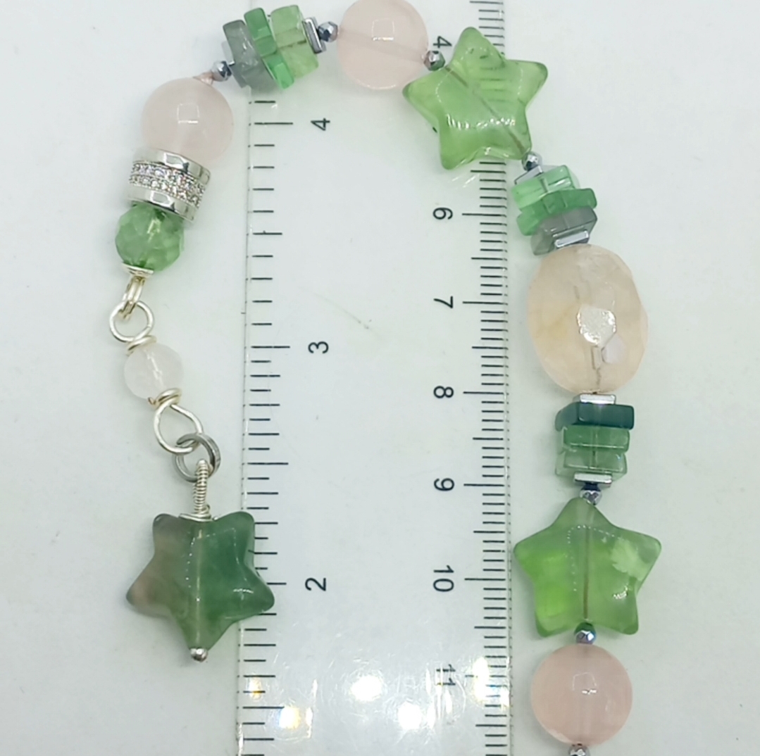 Florit Kuvars Hematit Zirkon çelik aparatlı el yapımı bileklik