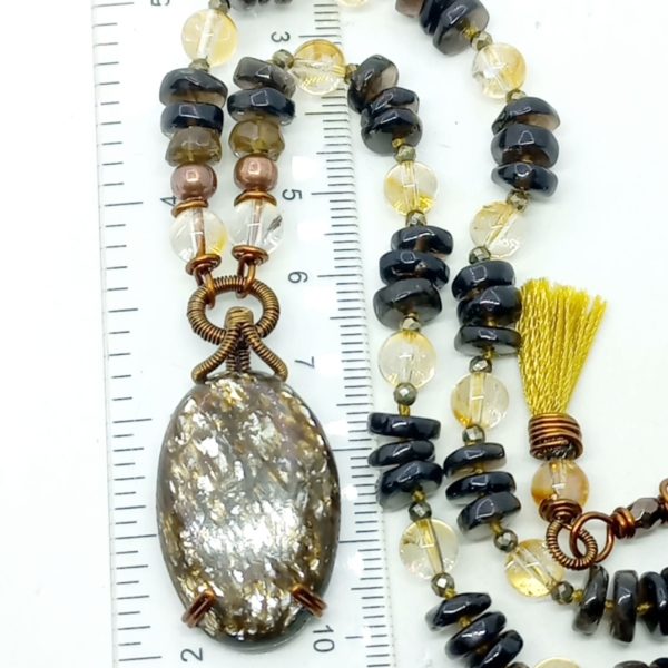 Mica Biotite Sitrin dumanlı Kuvars Pirit el yapımı düğümlü kolye
