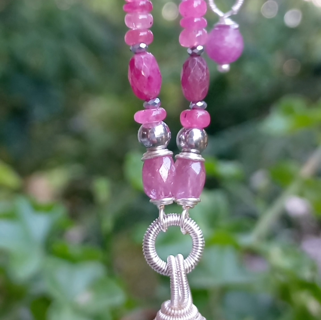 Yakut Spinel Hematit el yapımı çelik aparatlı kolye - Görsel 5
