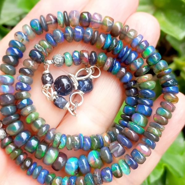 Etiyopya Opal İyolit çelik aparatlı el yapımı kolye